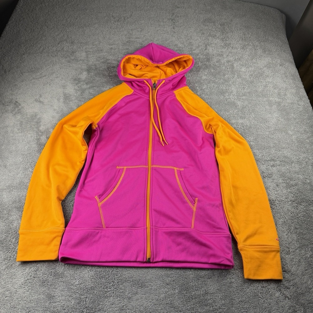 CHAMPION Semi-Fitted Hoodie Sweatshirt Womens Small Pink Orange Colorblock